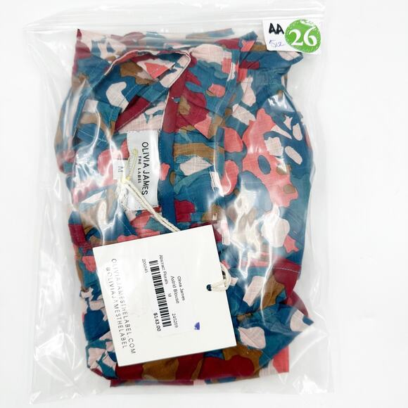 Olivia James The Label Astrid Short Sleeve Ruffle Shoulder Top Abstract Floral M - Picture 6 of 6